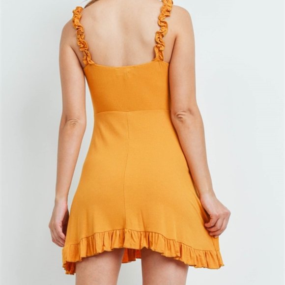 CASUAL RIBBED MINI DRESS - YELLOW - Picture 2 of 4